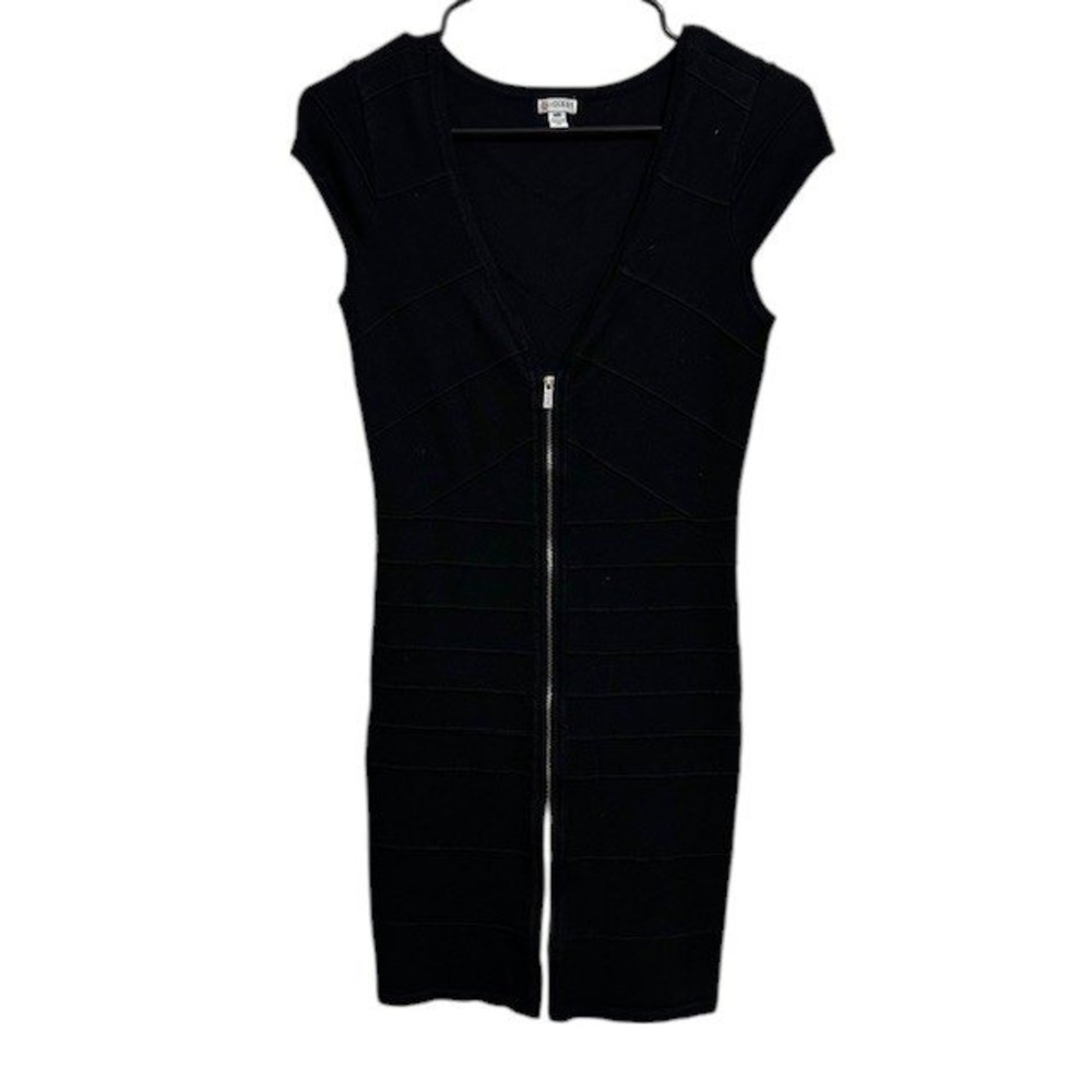 Guess Bodycon Dress Bandage Mini Full‎ Zip Sleeveless Black Size Med
